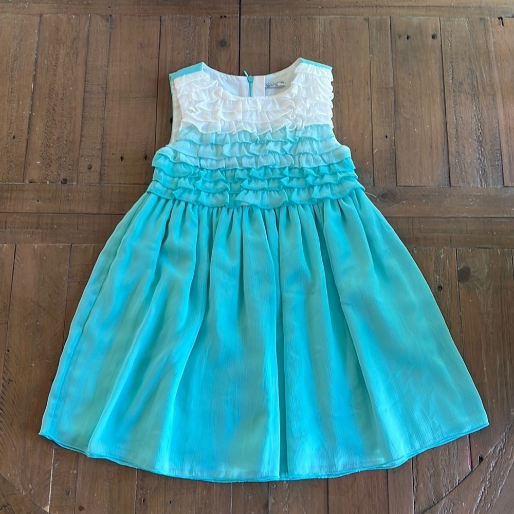 Mayoral aqua ombré ruffled chiffon dress